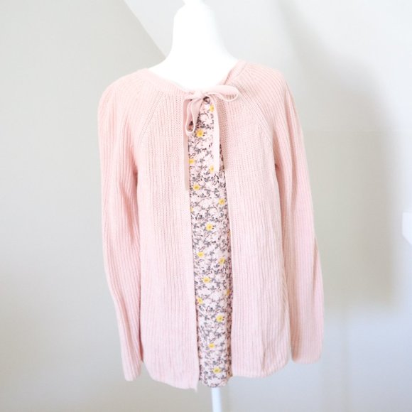 LOFT Floral Split Back Light Pink Sweater XS - Picture 2 of 4